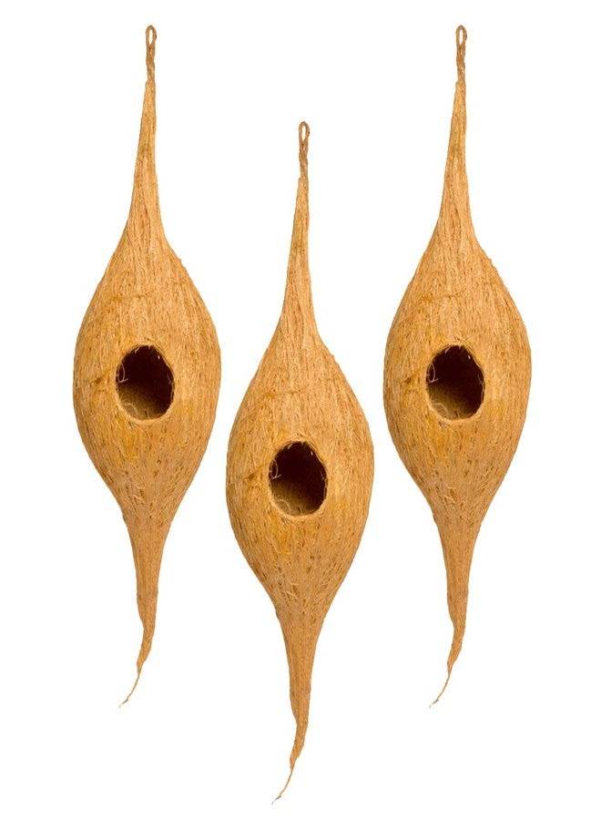 DealFry Handmade Hanging Bird Nest with Single Hole Made of Natural Coir Fiber Coconut Shell, Hanging Bird Nest for Cage and Balcony Birds Sparrows Finches Breeding (Brown | Small) - (Set-3) - Image 1